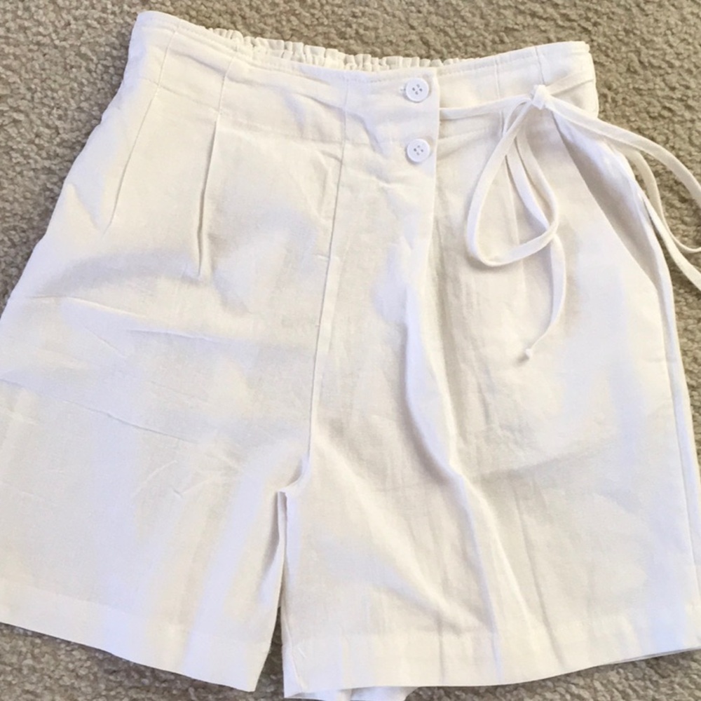 H*F GULIANG/“VANILLA LATTE” SIDE TIE PLEATED LINEN SHORTS /NEW